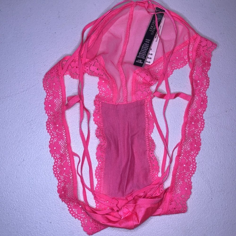 Victorias Secret Panty Cheeky Strappy Neon Pink Lace Panties VS Sexy Panty 🆕 🔥 - Picture 4 of 12